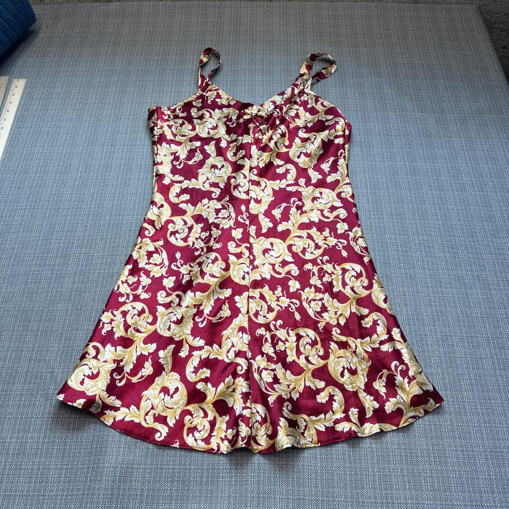 Vintage Coquette Slip Mini Dress Medium Red Satin Nightgown Romantic 90s Baroque